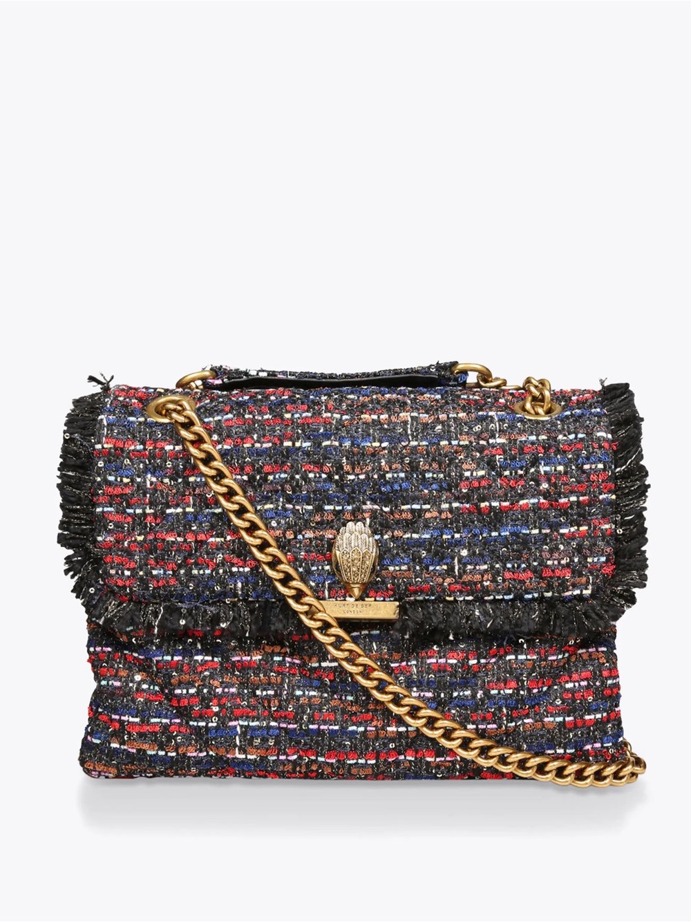 Kurt Geiger Large Kensington Tweed Bag - Navy/Gold